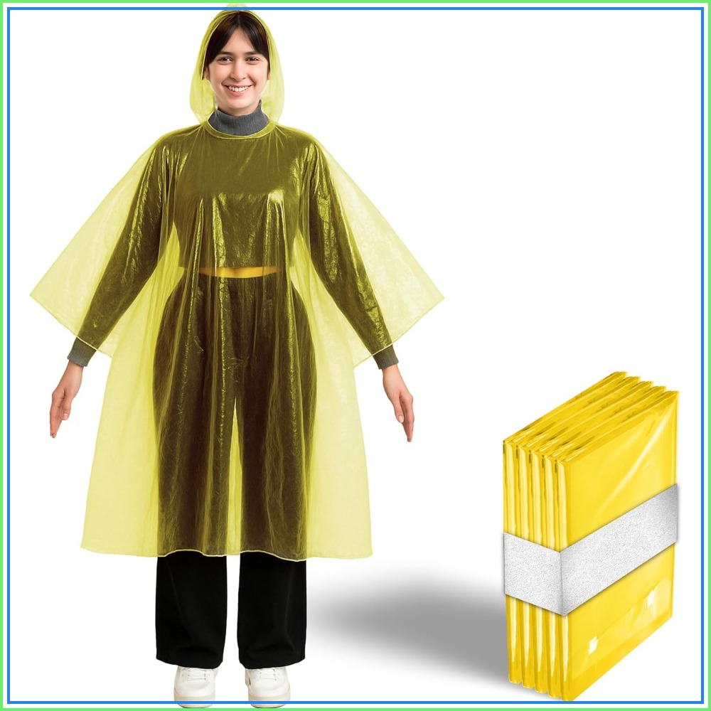 Disposable Yellow Rain Ponchos - Emergency Poncho Rain ulasan dan harga
