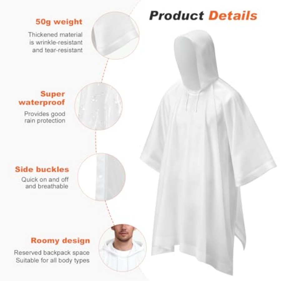8 Pack Hooded Rain Ponchos for - Emergency Poncho Rain ulasan dan harga